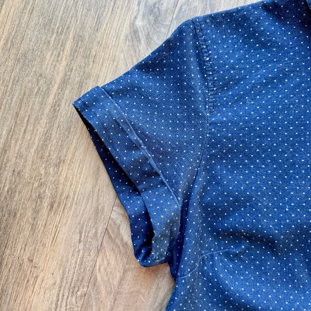 J.Crew Navy Dot Button Front Shirt Dress Cotton Casual Midi‎ - Picture 5 of 12